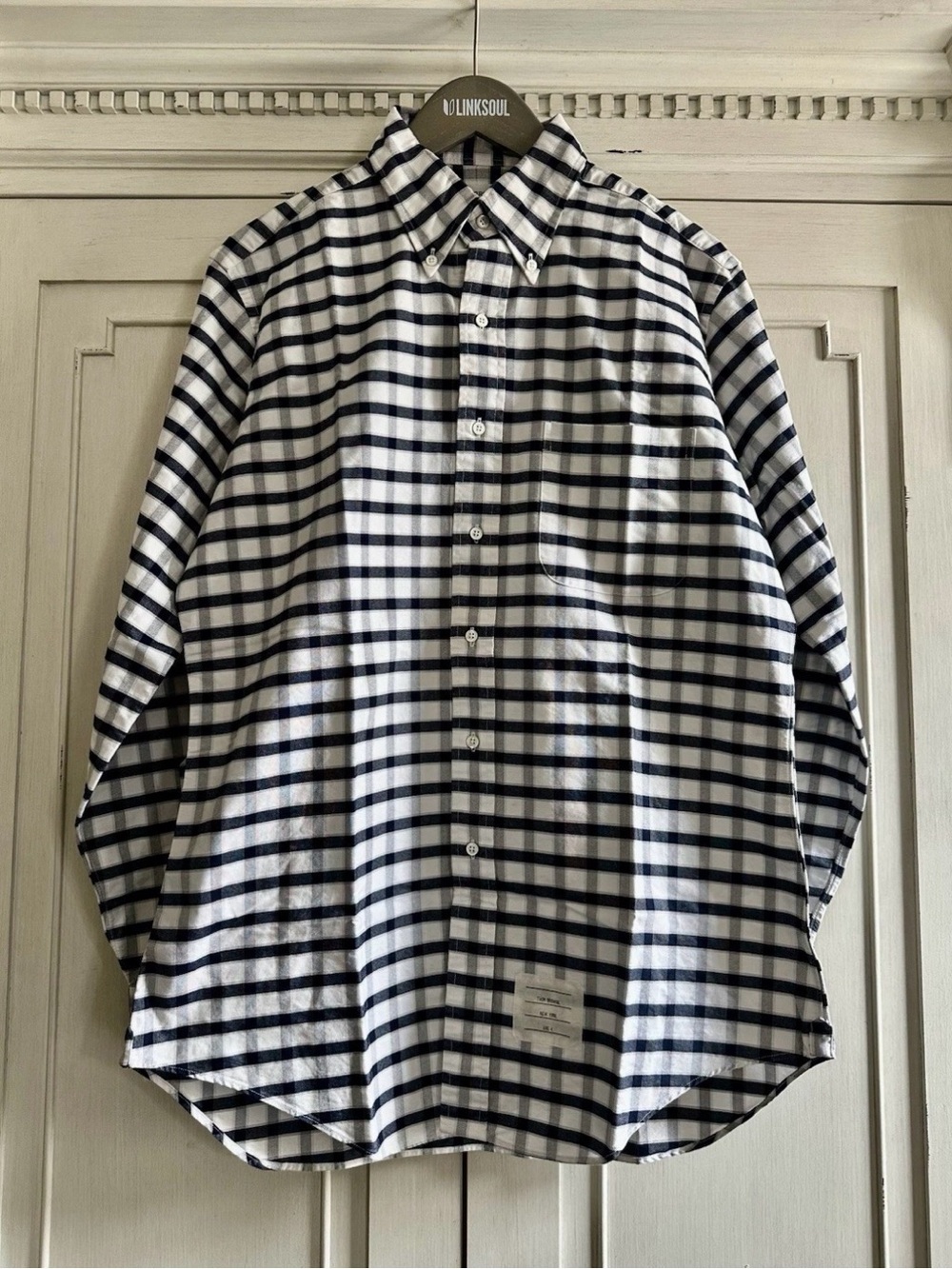 Thom Browne White & Navy Plaid Button-Down Shirt